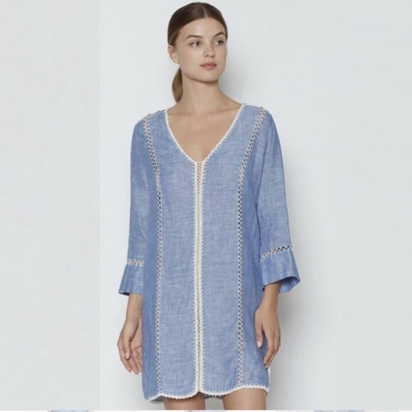 Joie Dresses & Skirts - Joie Warby 100% Linen Blue Tunic Dress Cover Up with Embroidery,  XXS